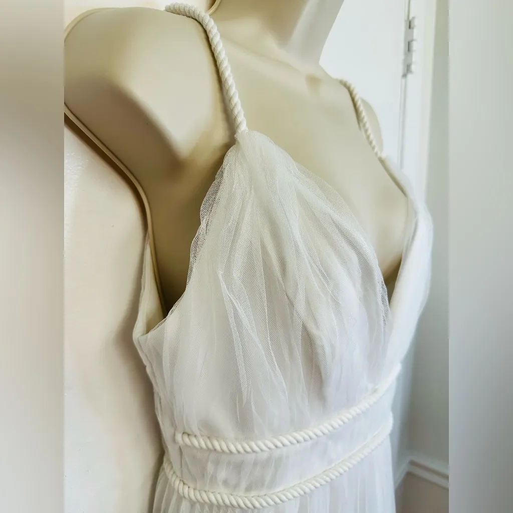 Lulus Sweet Goddess White Mesh Pleated Midi Dress Sleeveless Knit Liner Size Med - Image 6