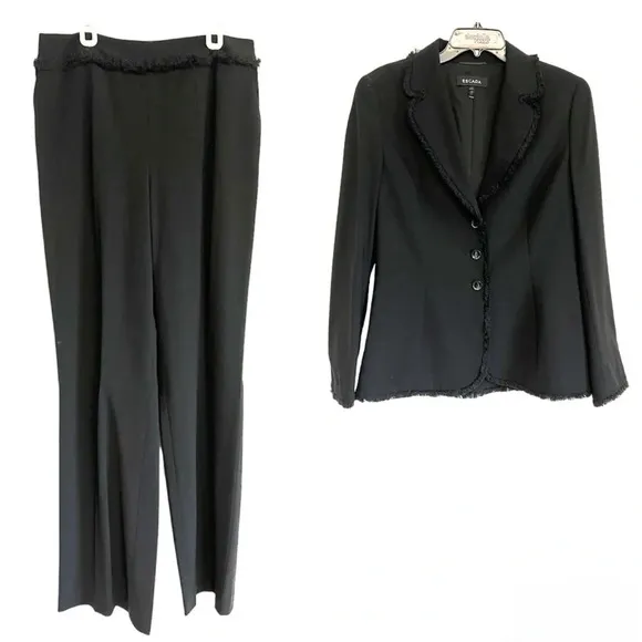BOGO Escada Black Wool Pants Fringe Trim Size 40 Italian Comes with Free Blazer - Image 2