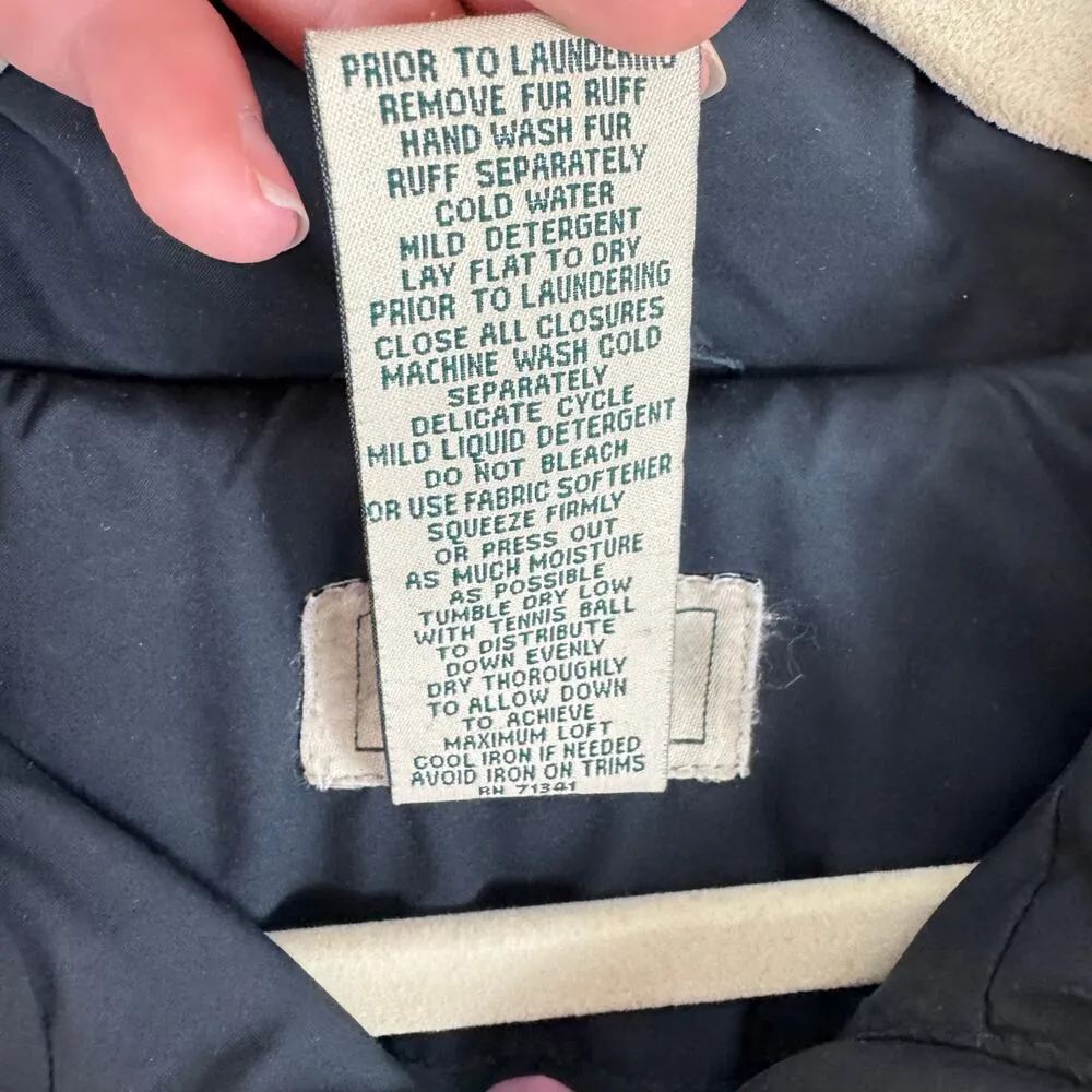 L.L. Bean Black Puffer Full ZIp Goose Down Bodywarmer Trench Coat Size M - Image 6