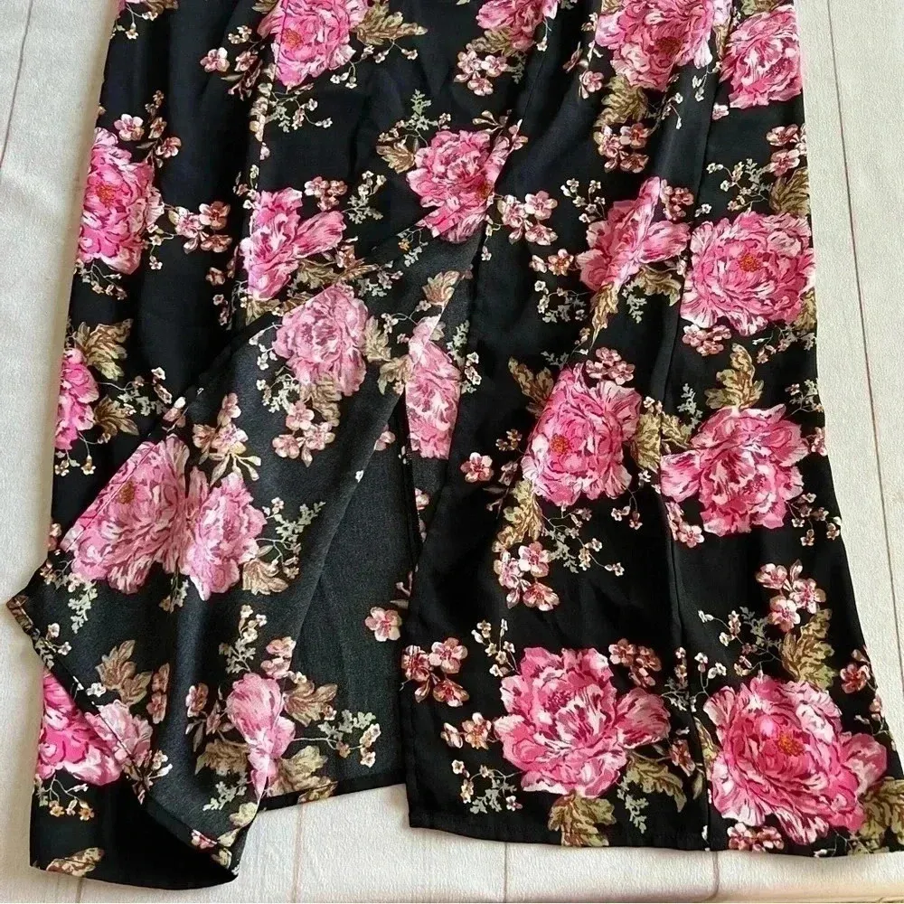 BP Womens Pink Floral Rose Print Midi Slit Cocktail Dress Wedding Guest Size M - Image 11