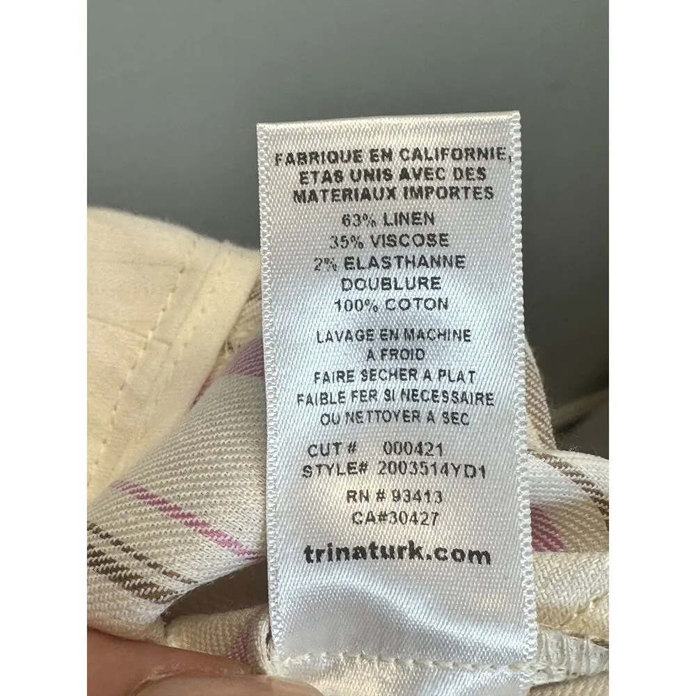 Trina Turk Women's 2003514YD1 Size 0 White Striped Wide Leg Cropped Pants EUC - Image 6