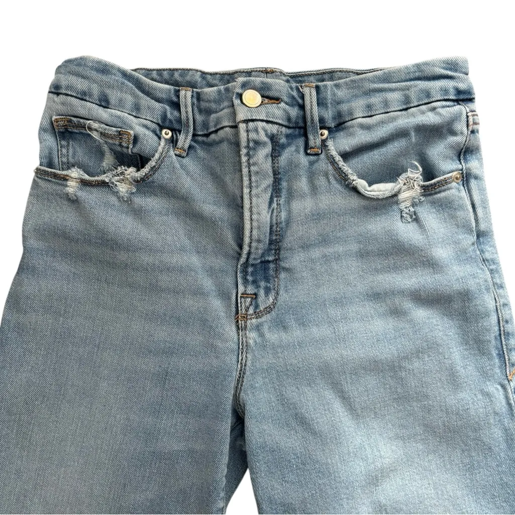 Good American Good Boy Crop Jean Sz 8/29 High Waisted Faded Straight Leg Stretch - Image 2
