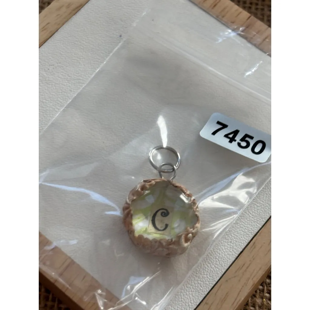 Clay Initial "C" Pendant With Decorative Back Yellow - Image 4