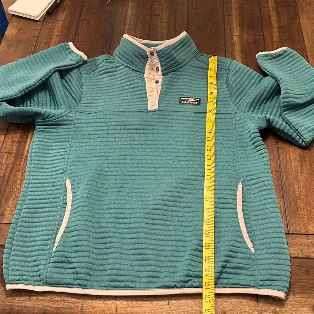L.L.Bean Quilted Sweatshirt Snap Pullover Teal Women’s M Petite Green Size undefined - Image 5