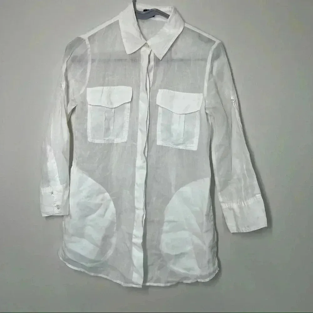 Theory Marandel White Lawn Shirt Long Button Down size p - Image 2
