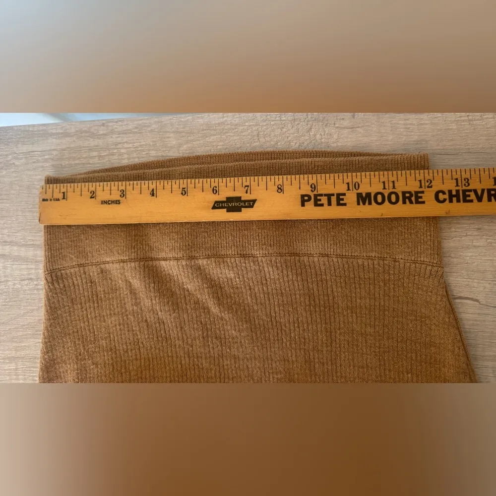 Free People Knit Midi Skirt Tan Side Slit Slim Boho Country Date Night Size XS - Image 6