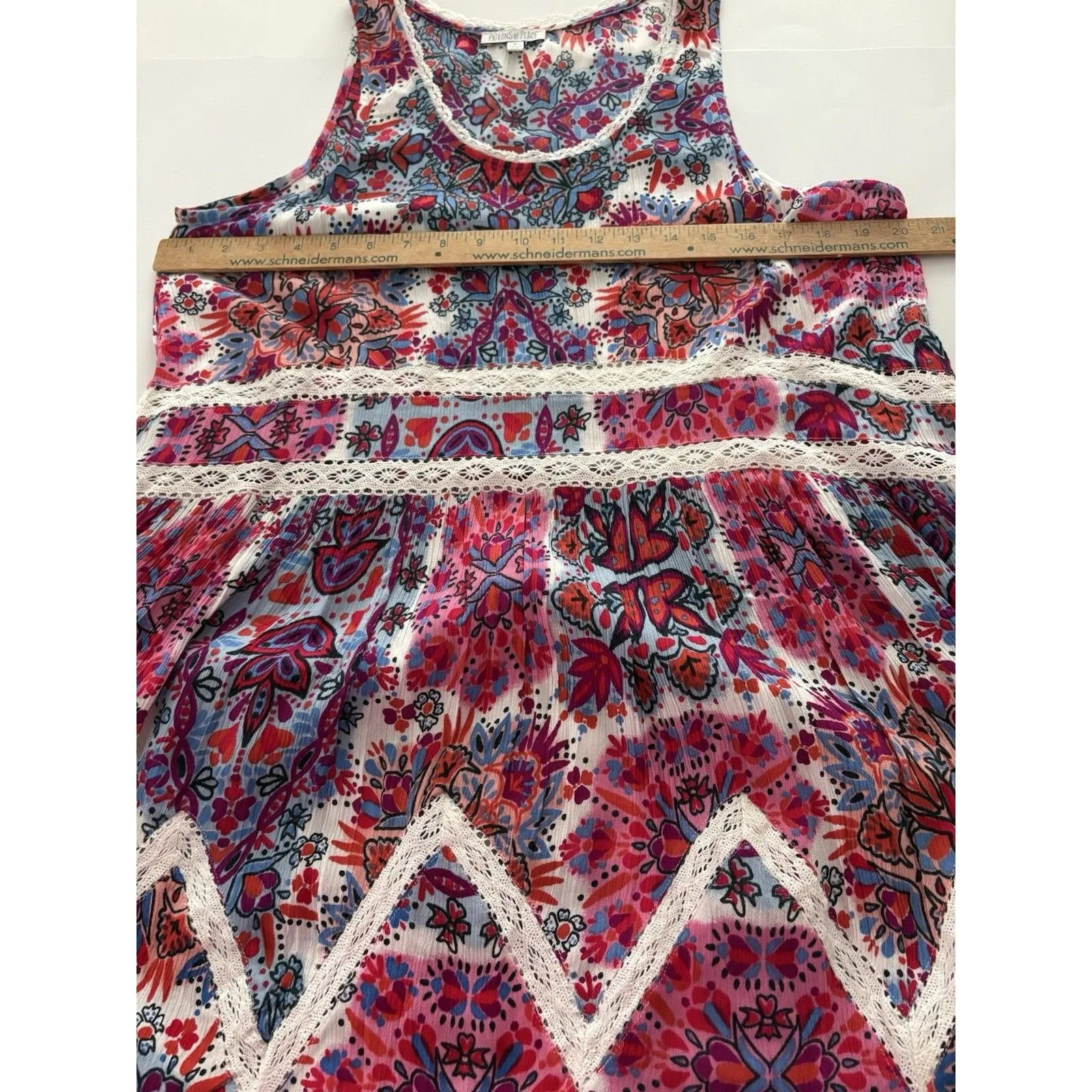 Patrons Of Peace Sleeveless Dress M Pink Floral Lace Tank Boho Festival Gauze - Image 8