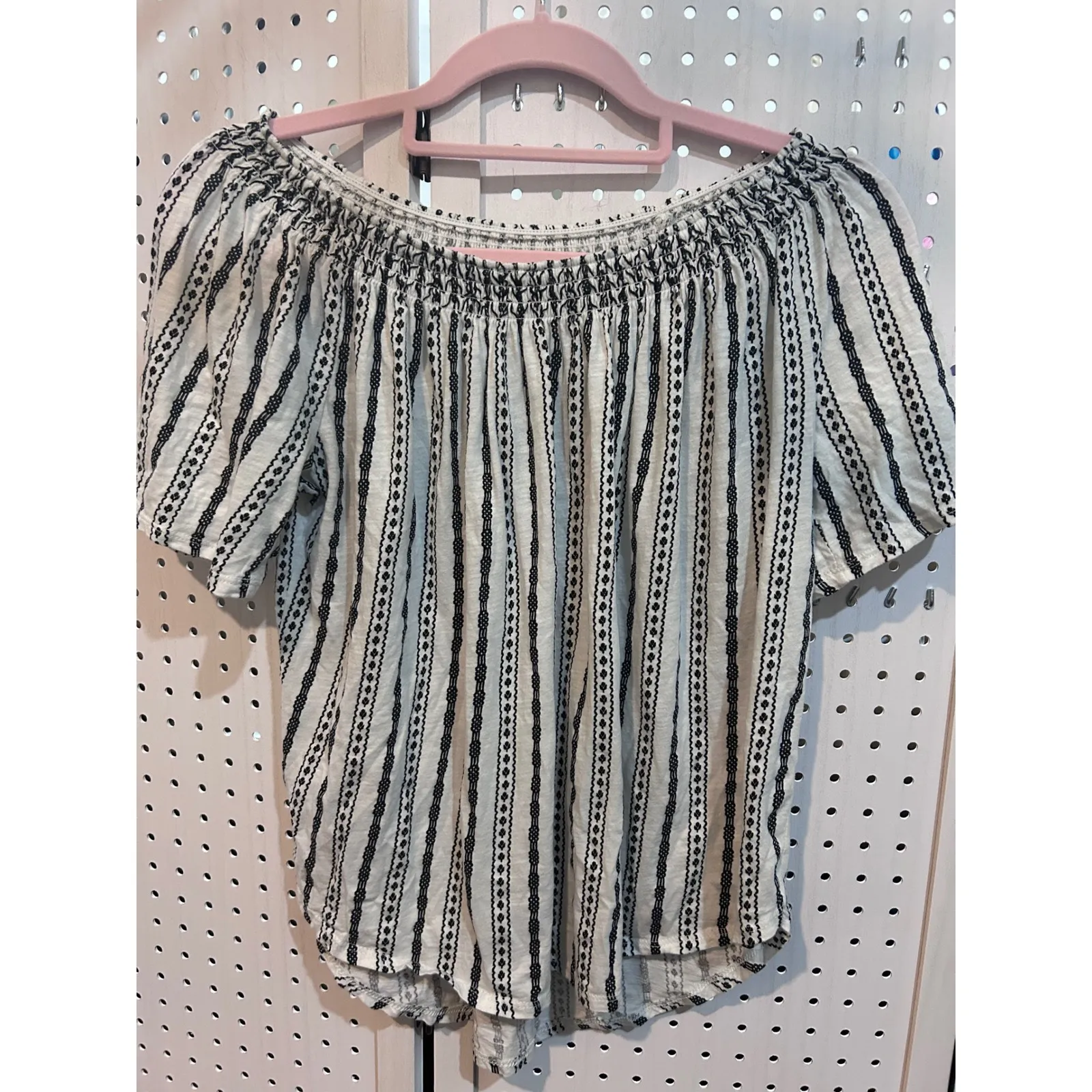 LOFT‎ Off Shoulder Striped Smocked Blouse Women's Size M - Image 2