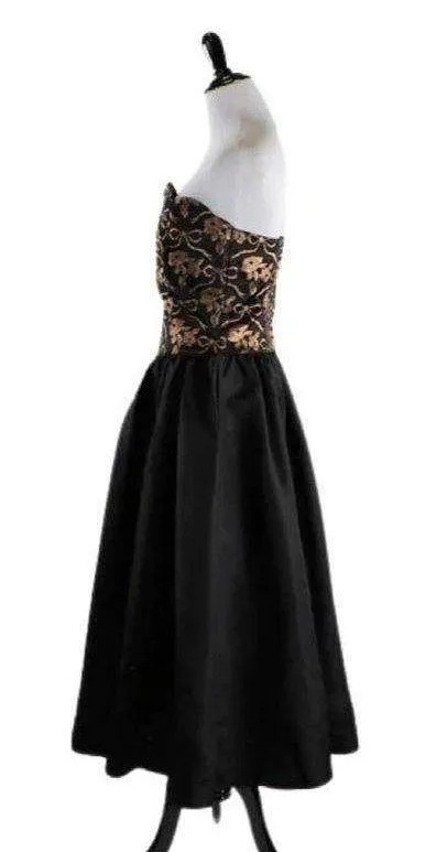 Gunne Sax Vintage 1980s Black and Copper Metallic Floral SM/MED - Image 4