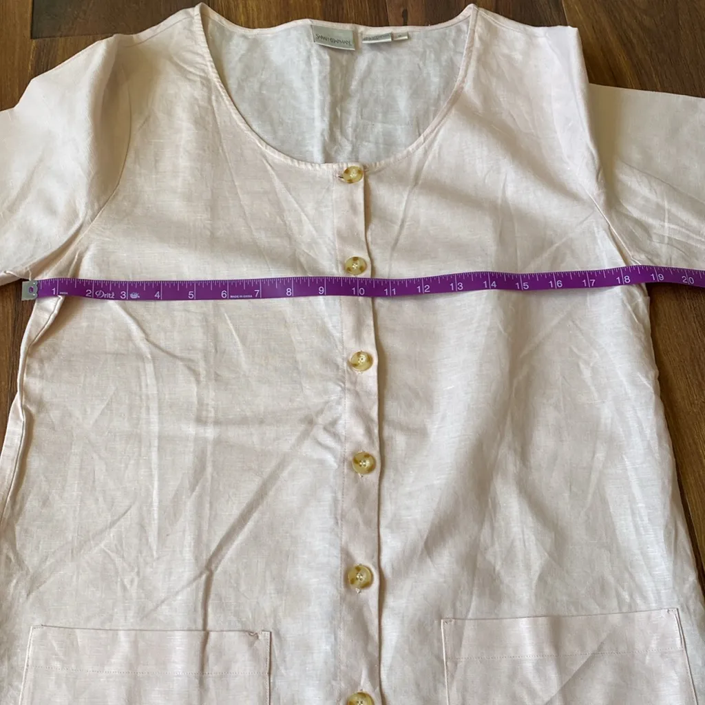 VTG Sarah Chapman Linen Cotton Shirt Jacket Scoop Neck With Pockets Full Button Pink - Image 4