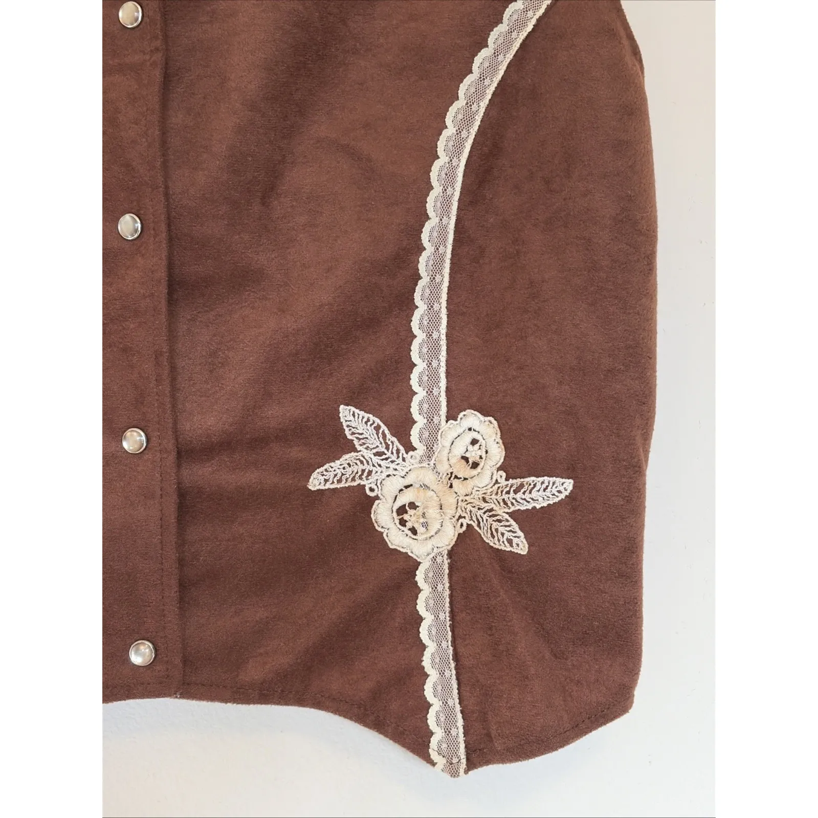 Vintage Miss Rodeo America Brown Lace Embroidery Pearl Snap Vest Juniors 13/14 Size undefined - Image 5