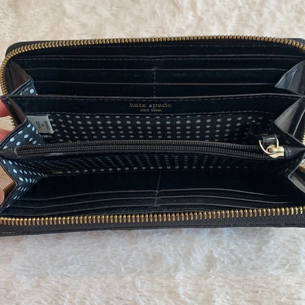 Kate Spade Zip Around Wallet Black Nylon Logo Plate - Image 5