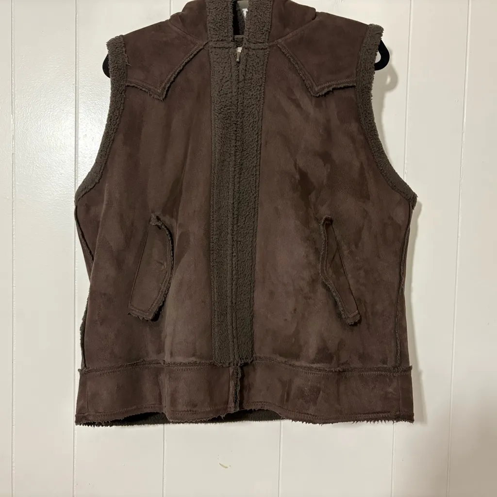 Powder River Womens Brown Sleeveless Vest Hooded Size XL - Image 2