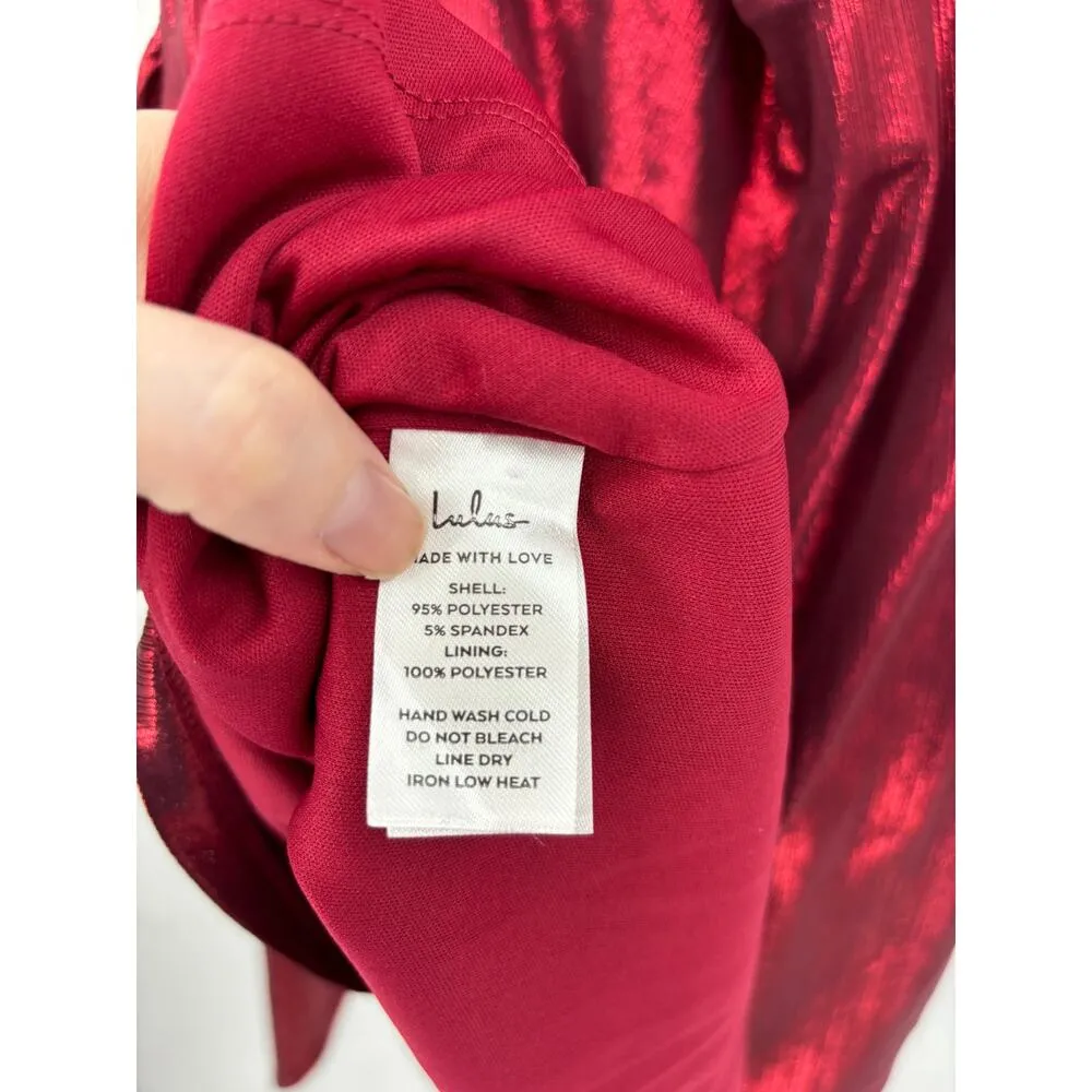 Lulus Dress Womens XL Glamorous Delight Metallic Lurex Tulip Mini Red Surplice - Image 7