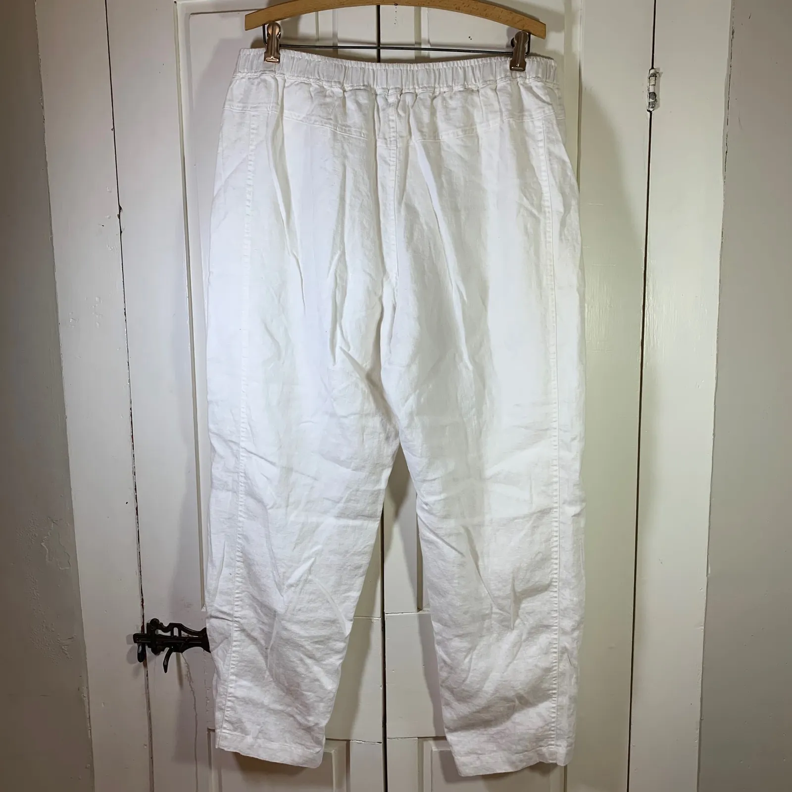 White Linen Pants Womens L‎ Coastal Resortwear Old Money Beachcore Minimalist - Image 2
