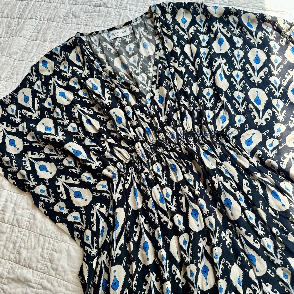 Rujuta Sheth Cinched Kaftan Dress Size O/S Blue Ikat Print - Image 3