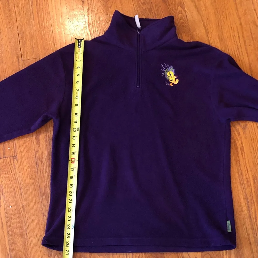 Vintage Looney Tunes Jacket Adult Large Fleece 1/4 Zip Tweety Bird Purple 2001 - Image 8