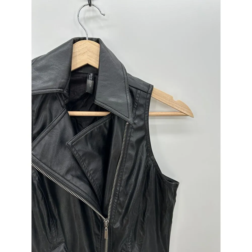 Bisou Bisou Faux Leather Vest Women Small Full Zip Collar Sleeveless Biker - Image 4