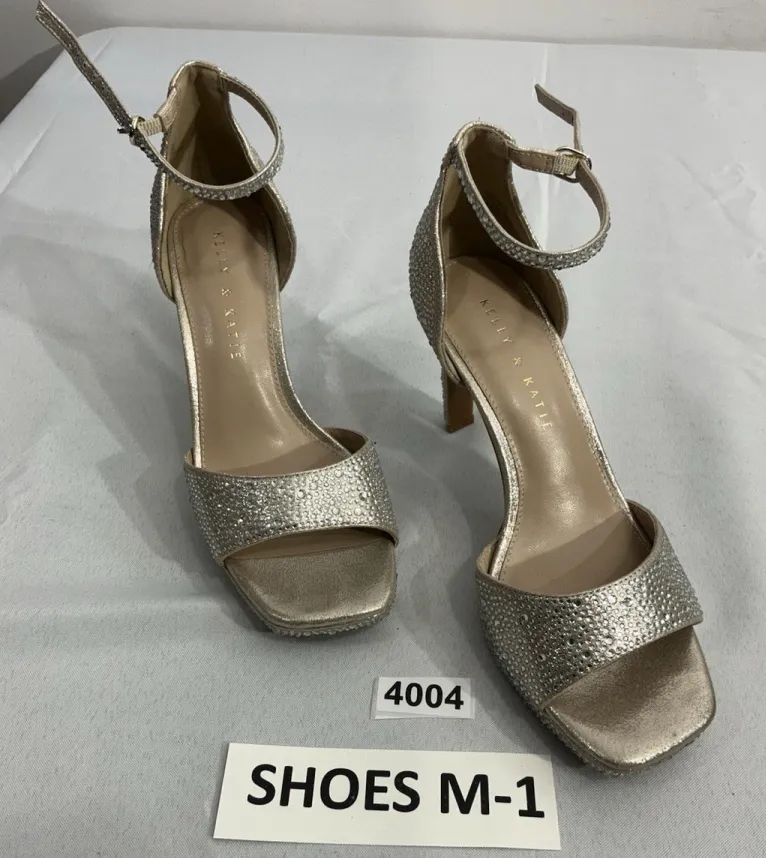 Womans Kelly & Katie Dahlia Sandals 7.5 M Silver Rhinestone Open Toe Stilettos - Image 1