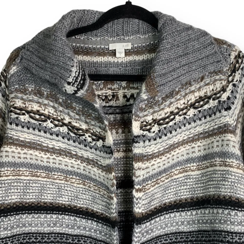 J. Jill Cardigan Sweater Wool Blend Fair Isle Nordic Striped Open Size Small - Image 2