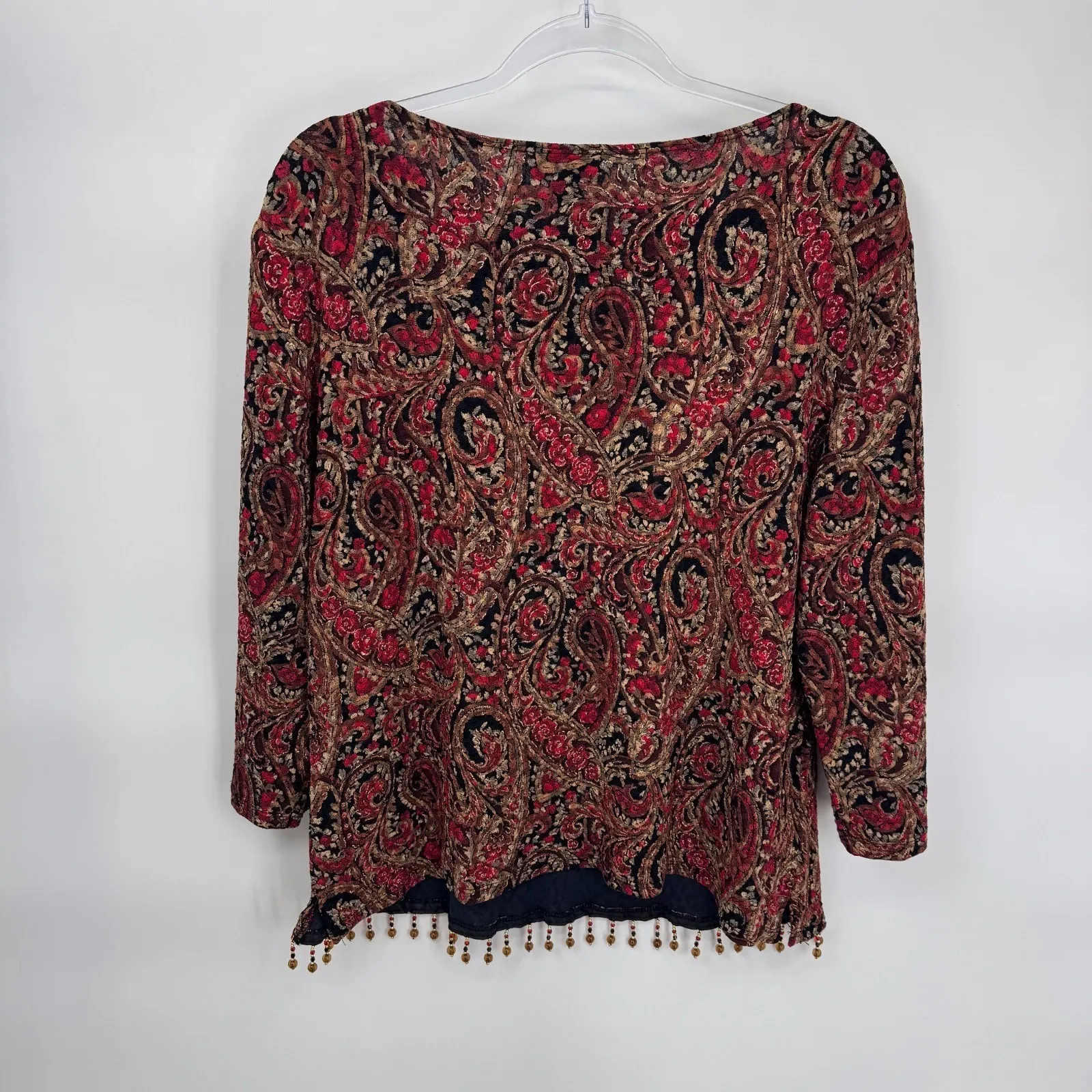 Vintage Coldwater Creek Long Sleeve Top Womens XL Red Paisley Beaded‎ Fairy - Image 6
