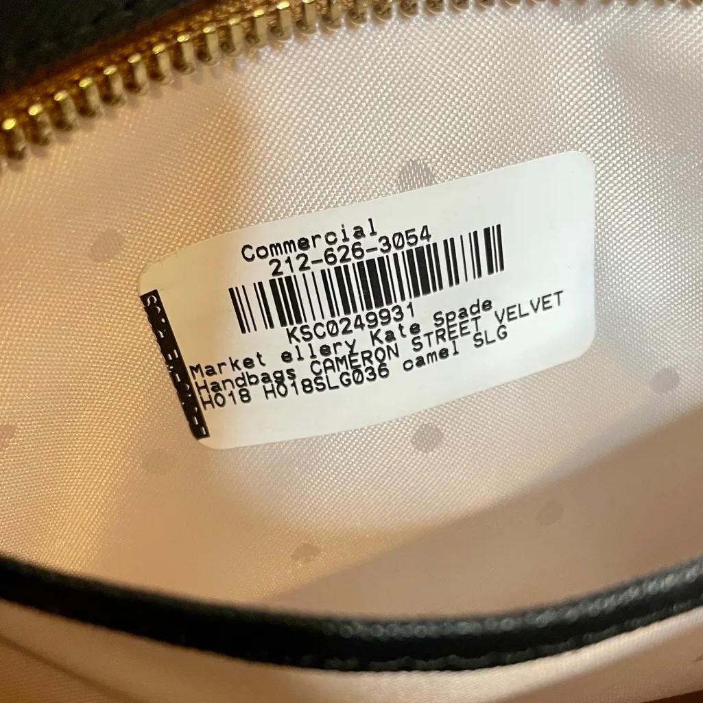 One Of A Kind Sample! Kate Spade Cameron Street Velvet Ellery 2-Way Bag - Camel - Image 8