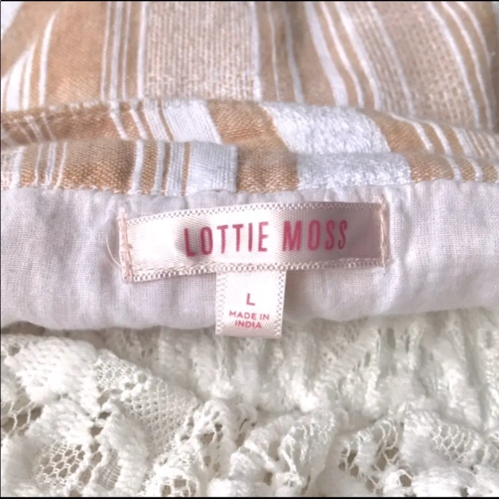 Tan & White Linen Mini Skirt: Vertical Stripes, High Waist, Front Buttons, Sz. L - Image 6