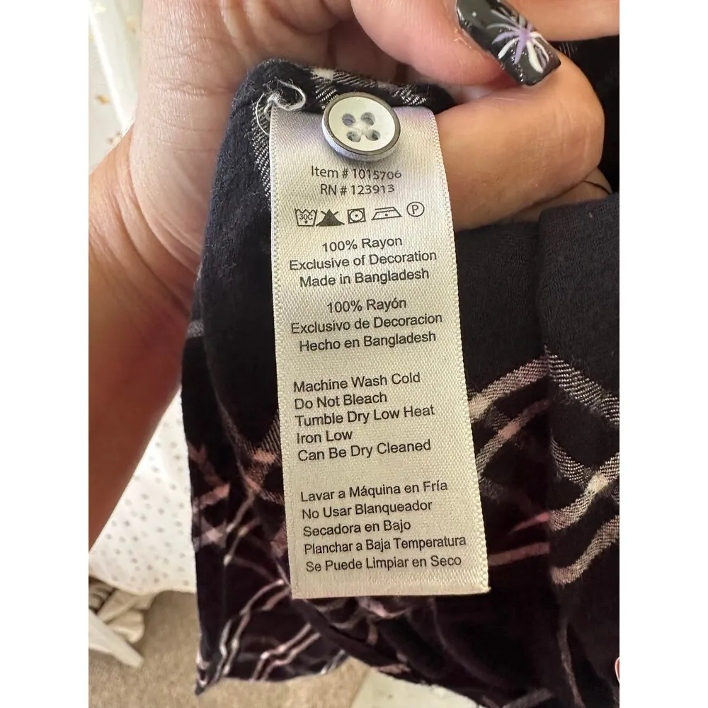 Jach's Girlfriend Plaid Button Down Cap Cuff Sleeves Piping Split Back Shirt S - Image 6