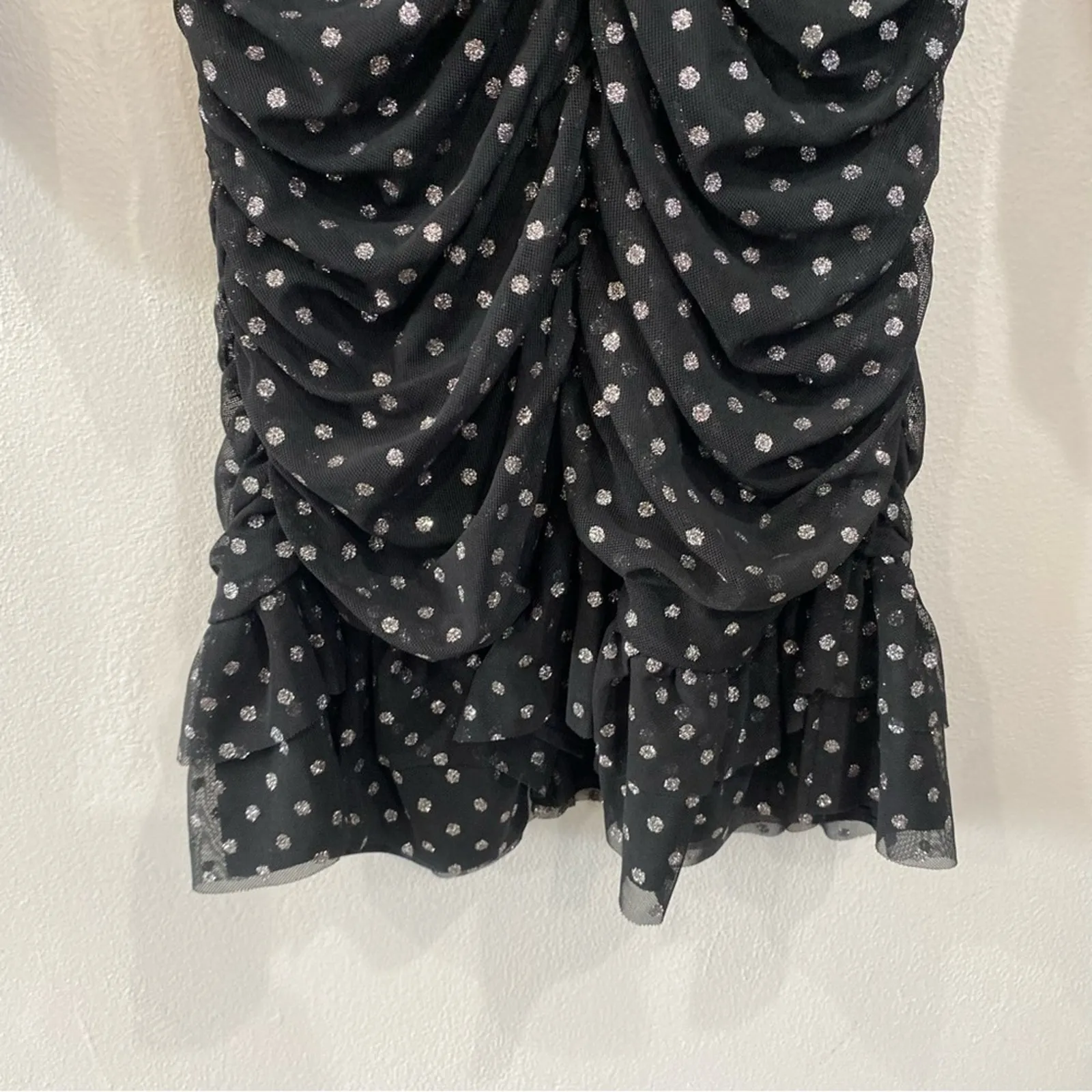 NWT Zara Swiss Dot Mesh Tulle Ruched Mini Dress Size M Sheer Party Going Out - Image 6