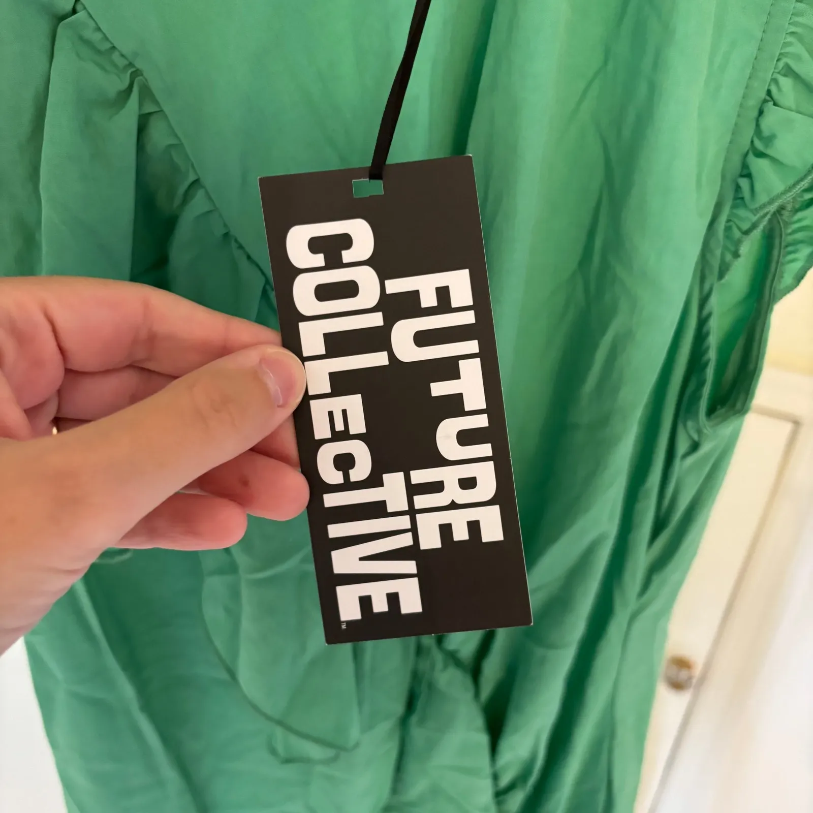 Future Collective NWT Women's Flutter Asymmetrical Ruffle Midi Dress Green S - Image 5