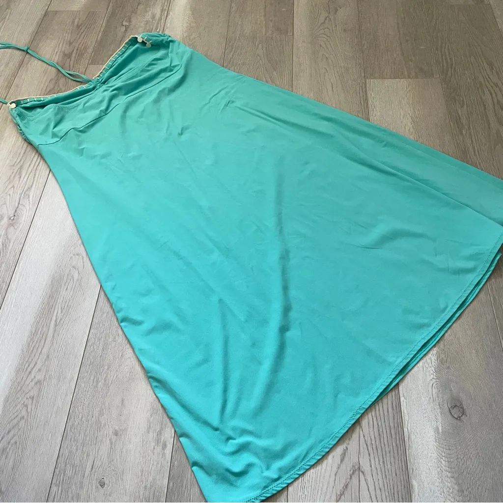 Vintage DKNY Dress halter midi womens Blue (large) beach vacation party bright - Image 4