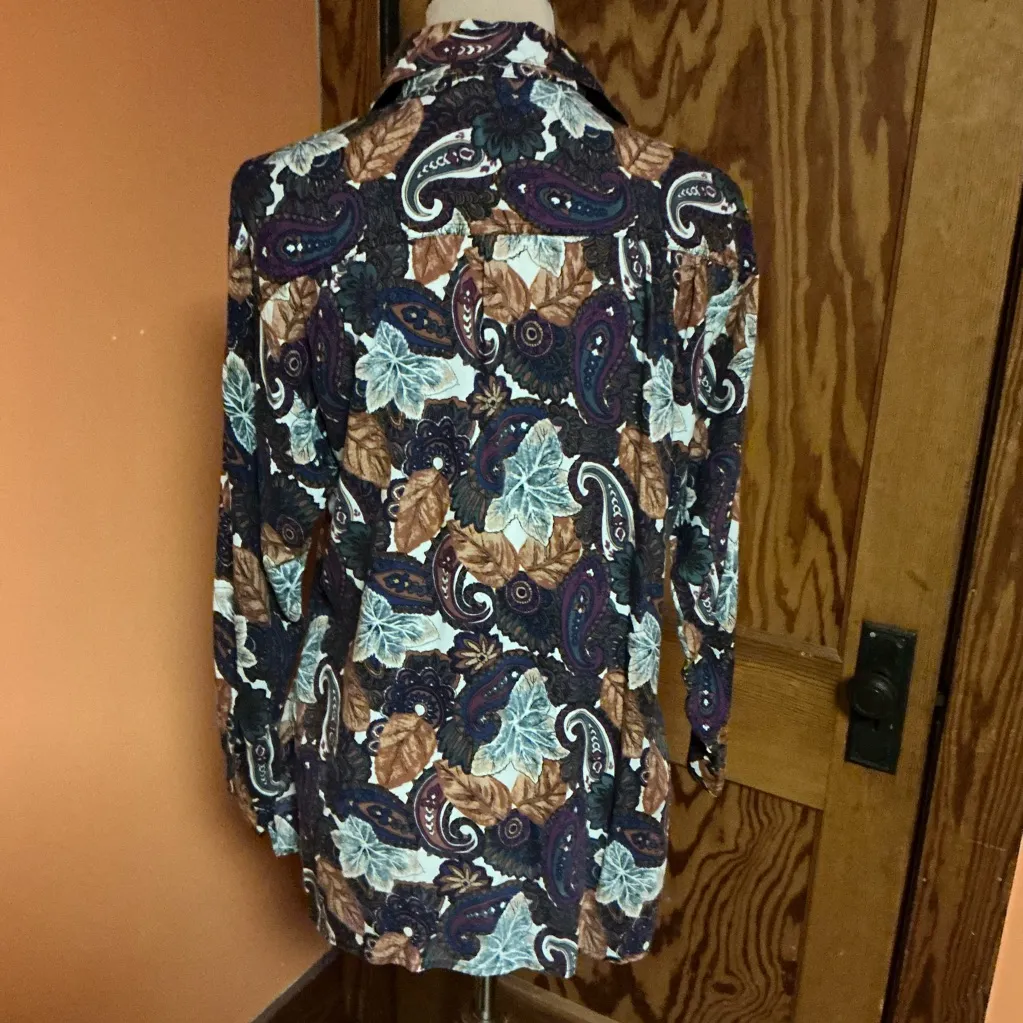 Vtg 80s Autumn Leaves Oversized Button Down Shirt - Image 14