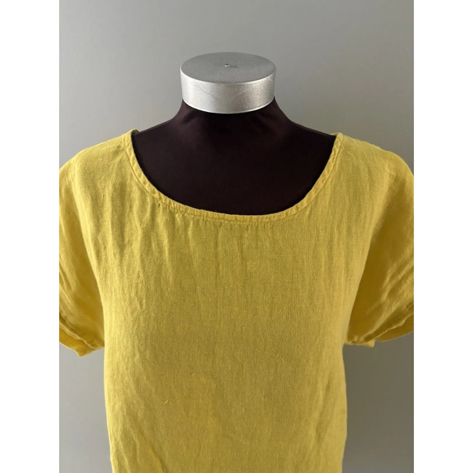 TERZO MILLENNIO Linen Top Button Back M Yellow Lagenlook Beach Lightweight Italy Size M - Image 3