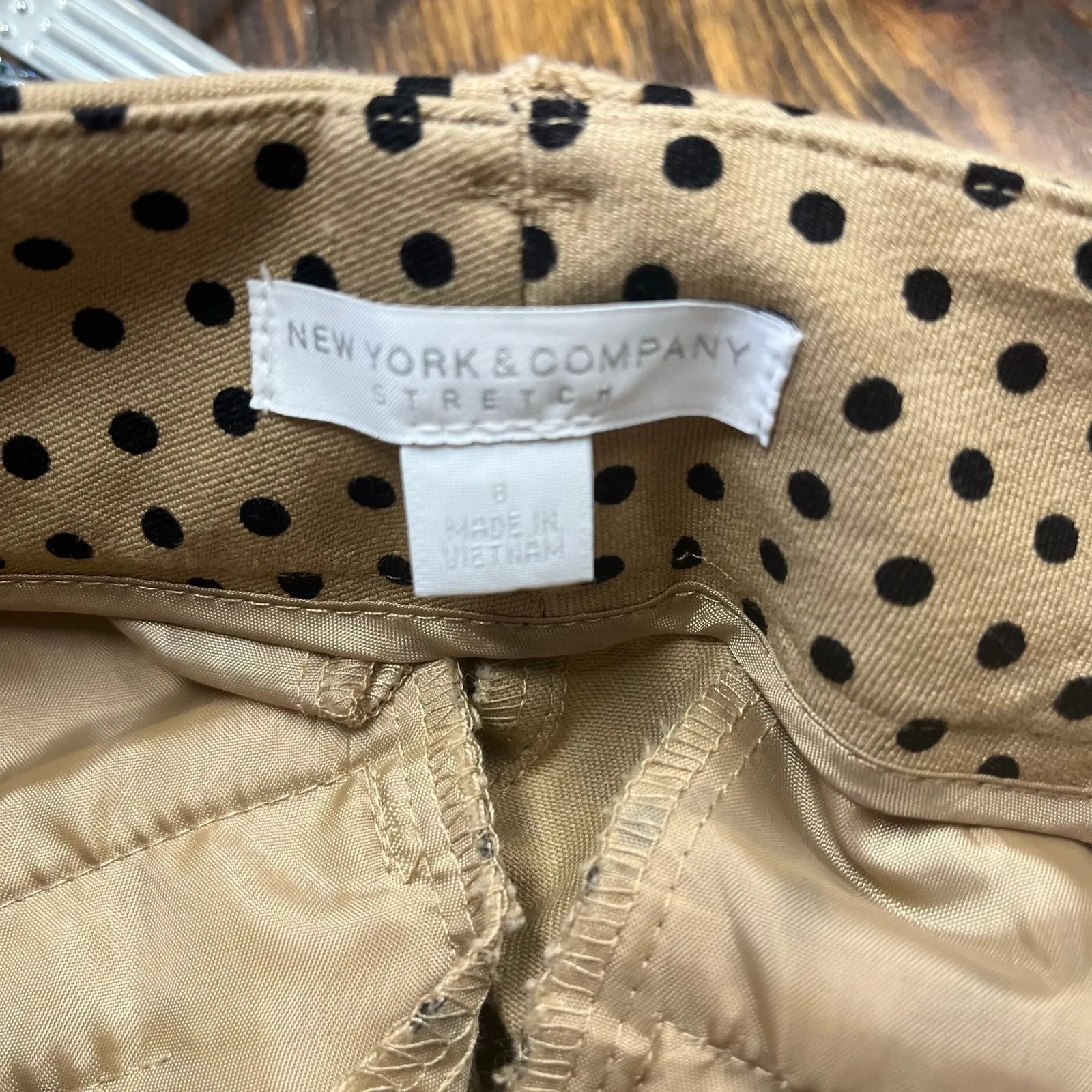 New York & Company Stretch‎ Tan And Black Polka Dot Dress Pants Size 8 - Image 7