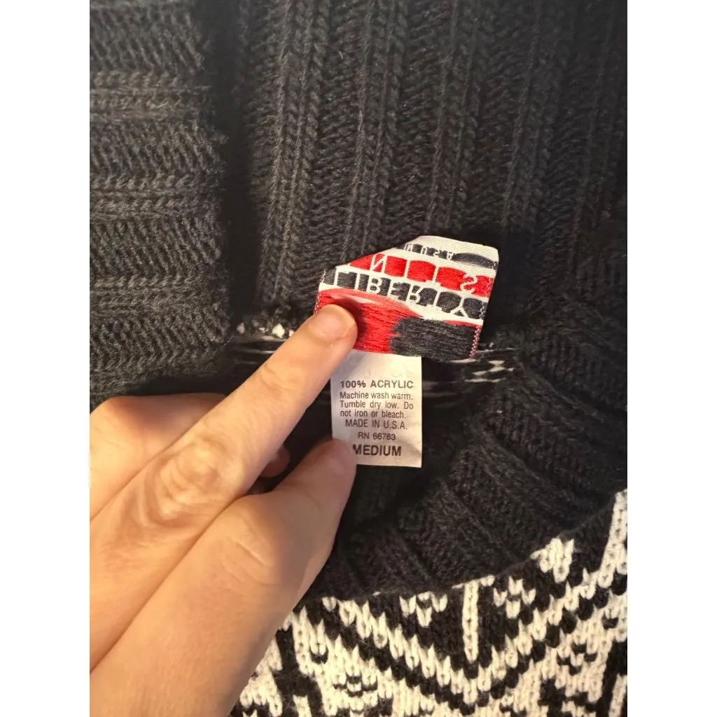 VTG Liberty Knits Women Medium Nordic Fair Isle Sweater Mockneck Cozy Winterwear Black Size undefined - Image 6