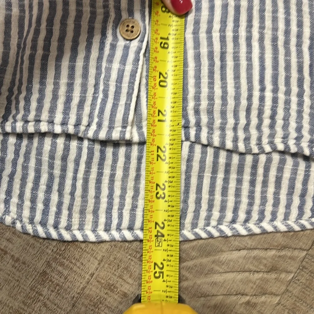 Beach Lunch Lounge Women Top Large White Gauze Cotton Blue Stripe Button Coastal - Image 6