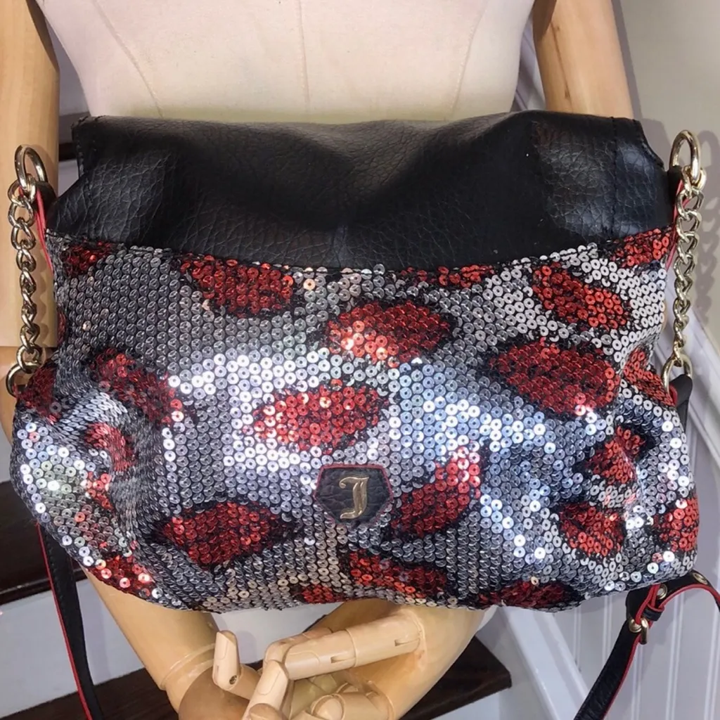 JUICY COUTURE Red Lips Lipstick Kiss Sequin Adjustable Crossbody Shoulder Bag - Image 4