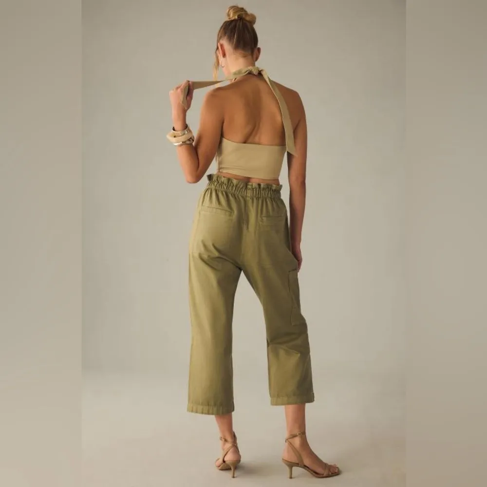By Anthropologie - Paperbag Cargo Pull-On Crop Pants - Olive Green | Sz Sm - Image 10