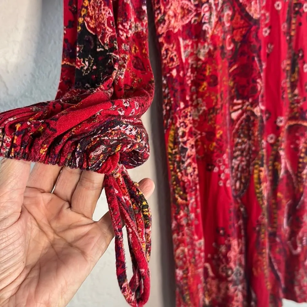 Free People Vampire Dress Red Paisley Cut Out Back Choker Fall Halloween Goth - Image 4