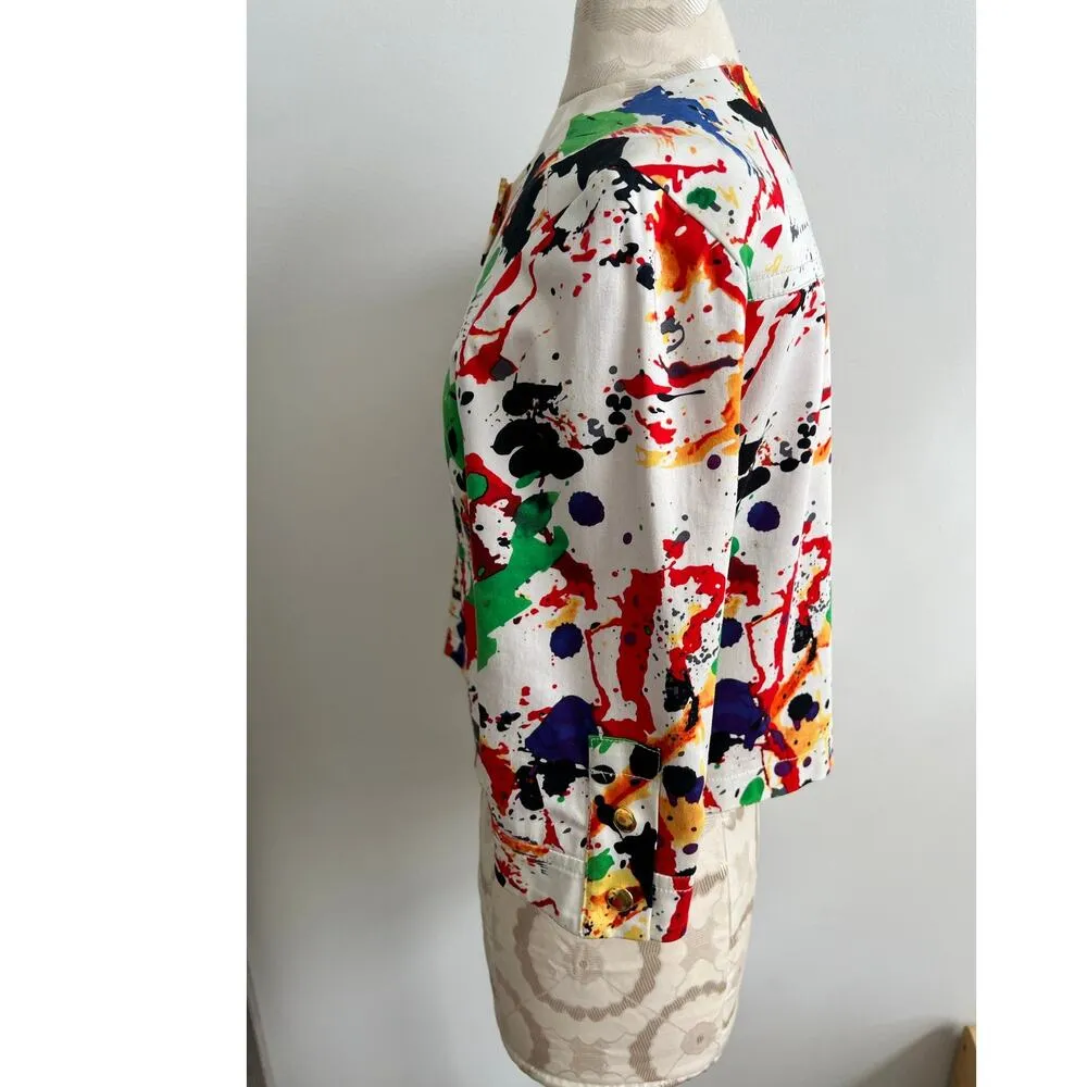 Anthracite Women's Abstract Modern Art Paint Splatter Jacket Size 6 White - Image 4
