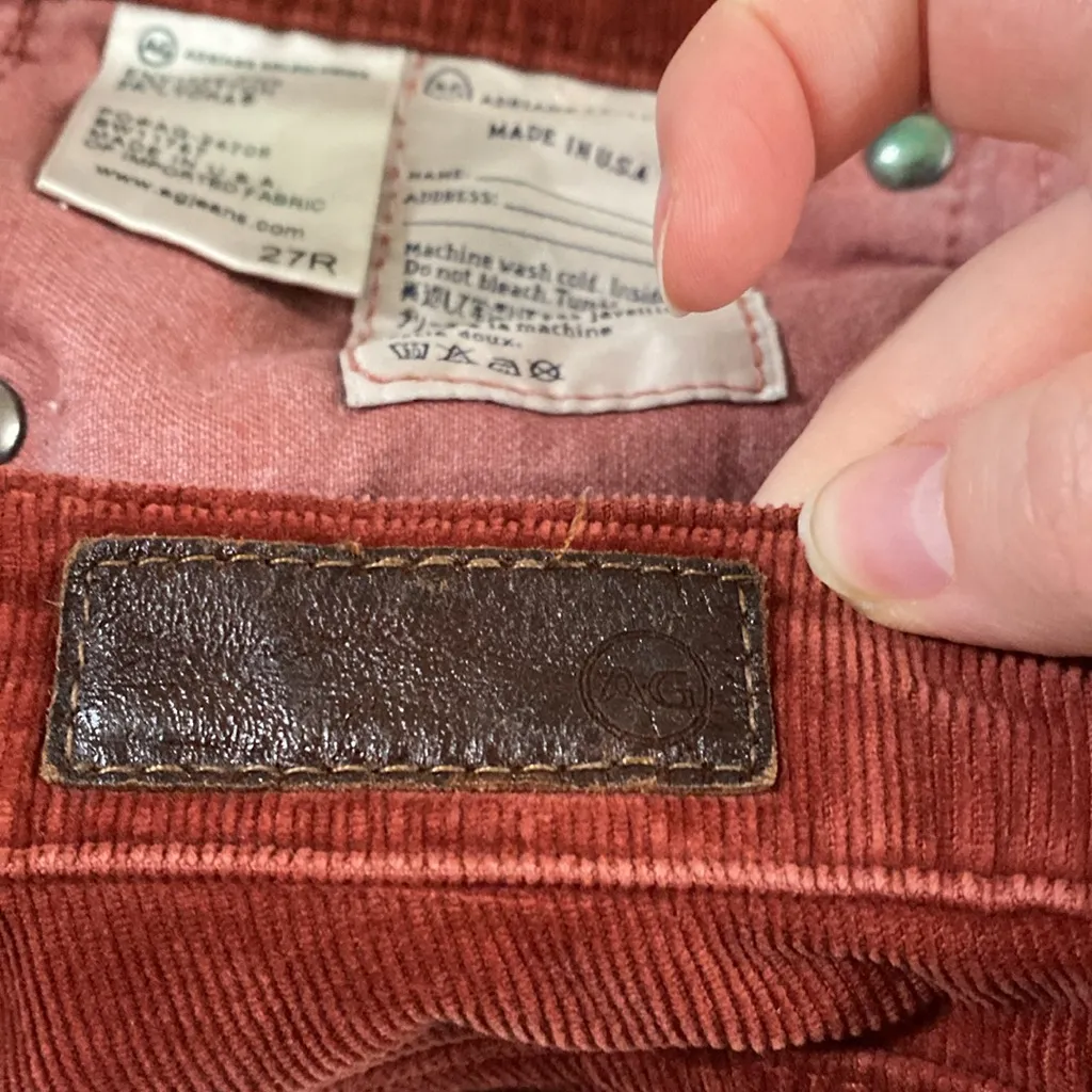 AG Adriano Goldschmied the Stevie slim straight corduroy pants in rust size 27 - Image 12