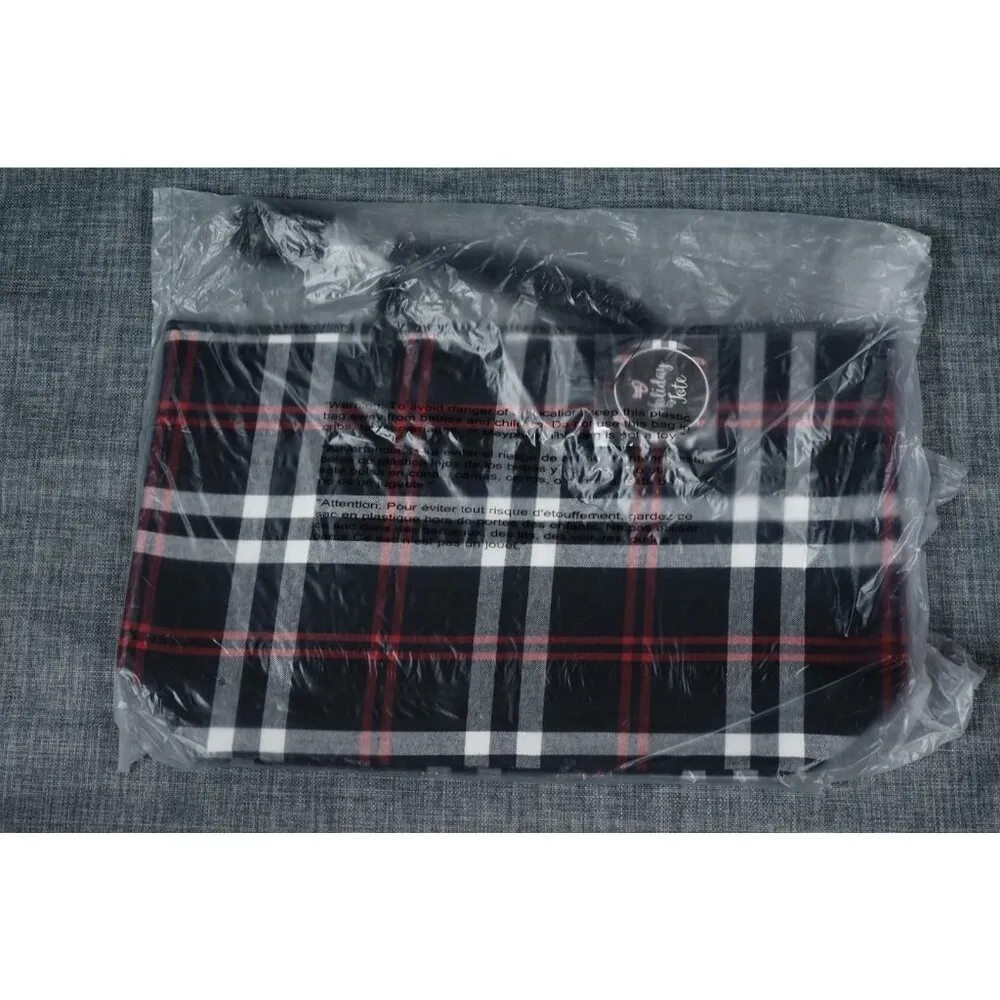Arcadia Plaid Check Print Black Red White Tote NWT! - Image 7