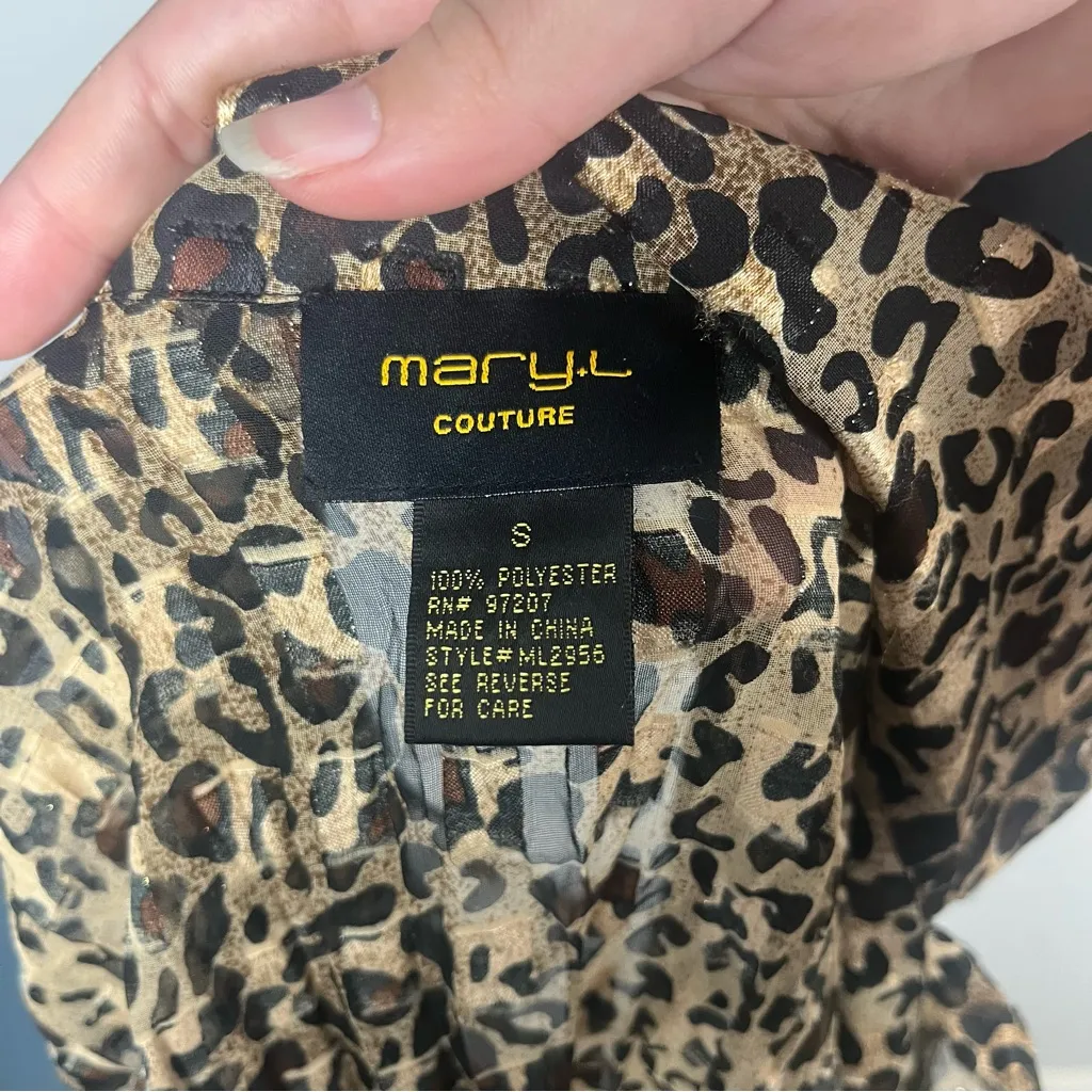 Vintage Y2K Mary L Couture animal print beaded button down ruffle top size small Brown - Image 6