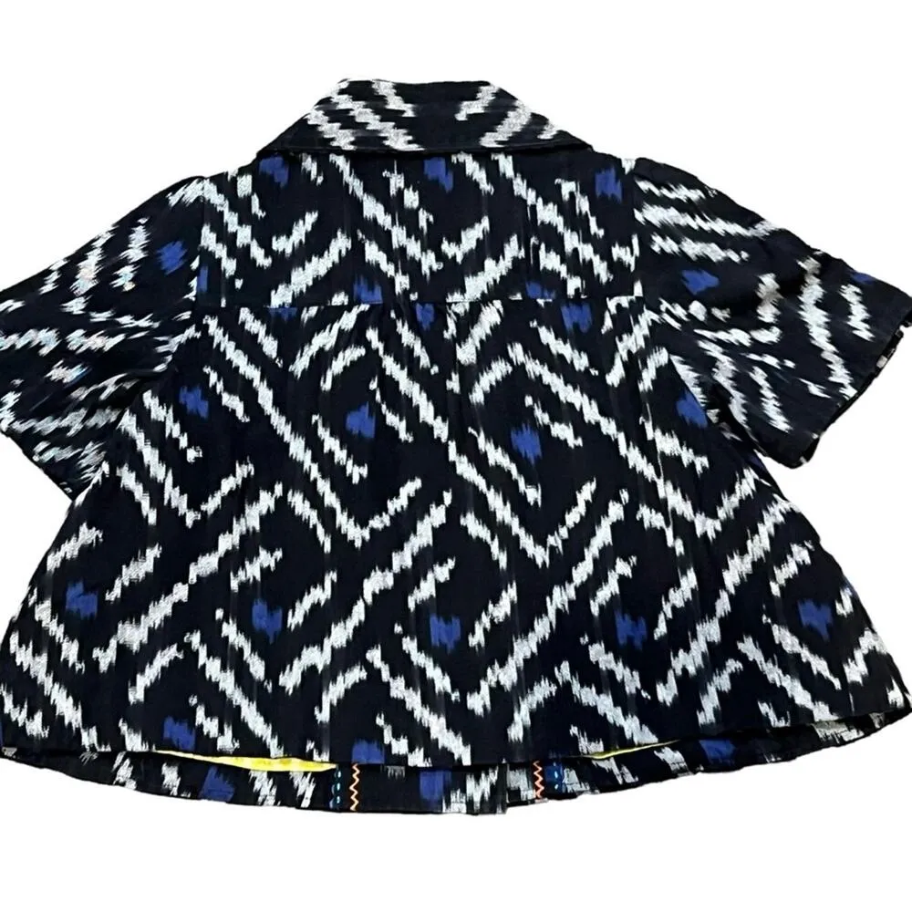 ANTHROPOLOGIE TAIKONHU cropped short sleeve blazer jacket small blue - Image 2