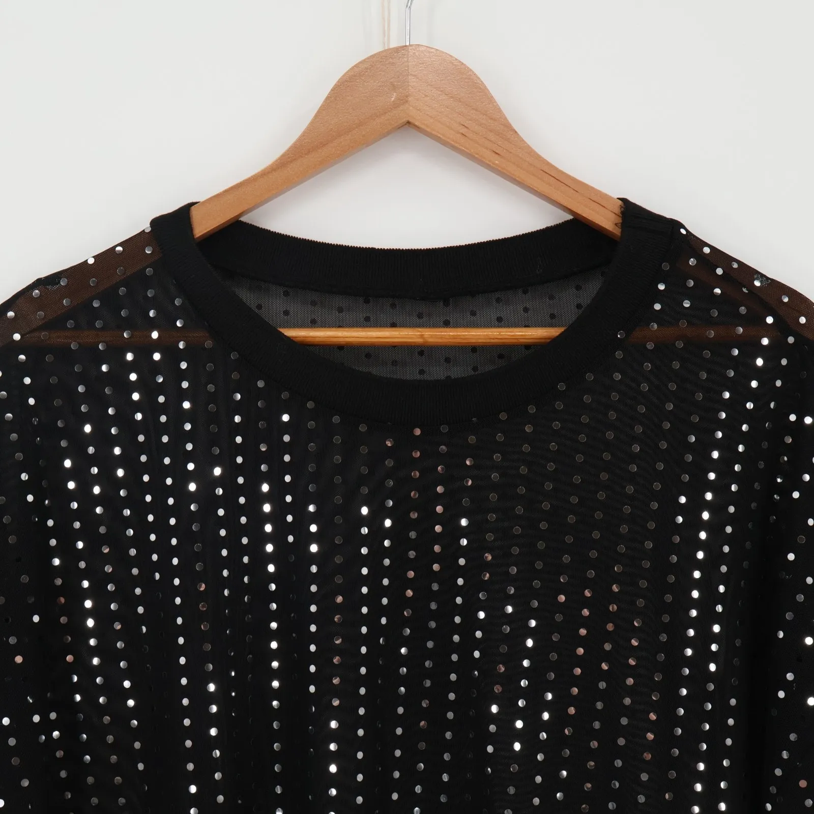 Black Mesh‎ Sequin Tunic Dress Oversized Sheer T - Image 2