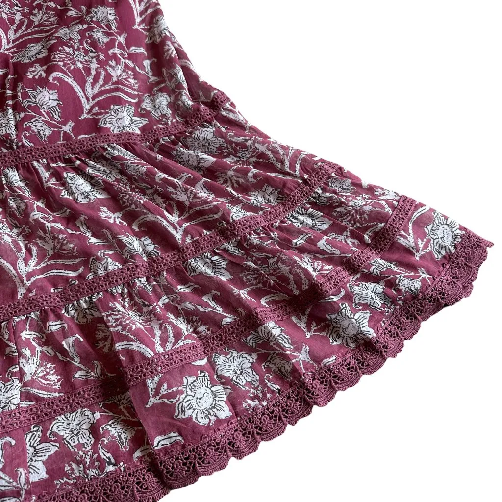 Dizzy Lizzy Floral Print Dress Midi Length Lace Spaghetti Strap Size Medium Purple - Image 4