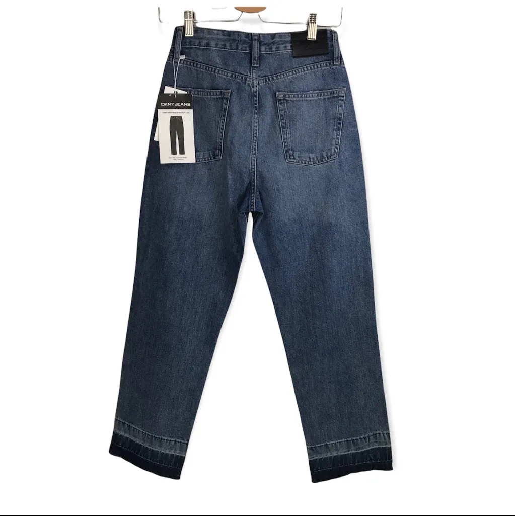 DKNY Women's Kent High Rise Straight Leg Jeans Blue Raw Hem Size 25 - Image 2