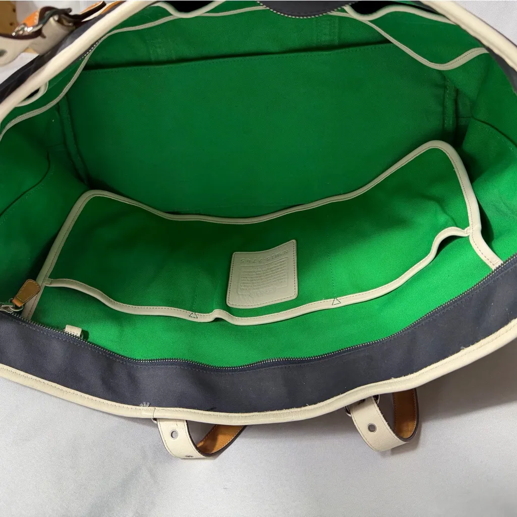 Coach M157745 Large Canvas Leather Trim Travel Tote Black Cream Green Interior - Image 7