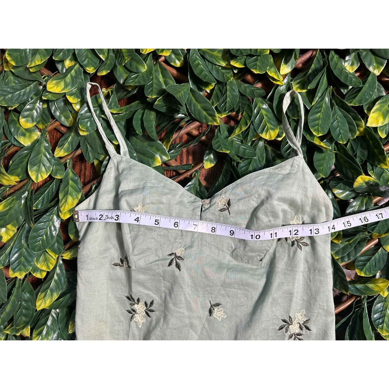 Vintage 100% Cotton American Eagle Green Floral Mini Dress Size 0 - Image 4