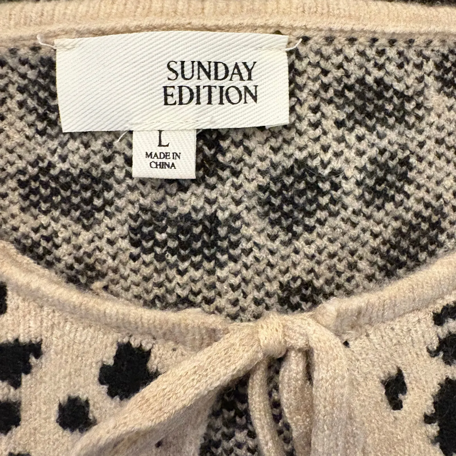 Sunday Edition Leopard Print Tie Front Cardigan Size L Coquette Bow Knit Tan Size L - Image 2